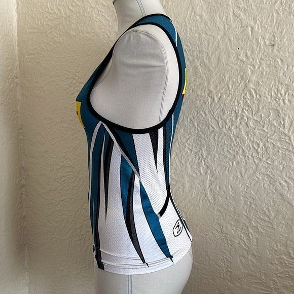 Sugio Powerbar Logo Teal Blue White Cycling Bike Jersey Sleeveless Tank Top S - Picture 3 of 6